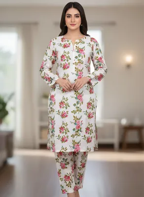 Stylish 2 Pcs Women's Unstitched Printed Suit thumbnail 2