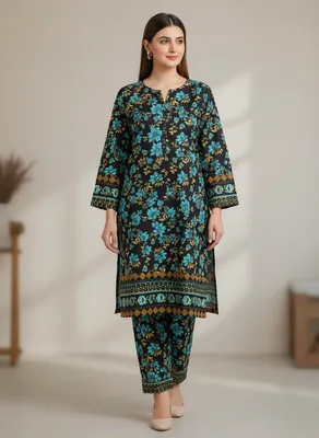Stylish 2 Pcs Women's Unstitched Printed Suit thumbnail 2