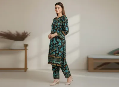 Stylish 2 Pcs Women's Unstitched Printed Suit thumbnail 3