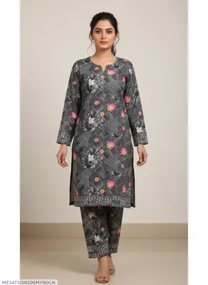 Stylish 2 Pcs Women's Unstitched Printed Suit