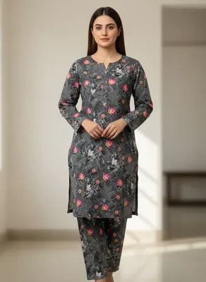 Stylish 2 Pcs Women's Unstitched Printed Suit thumbnail 2