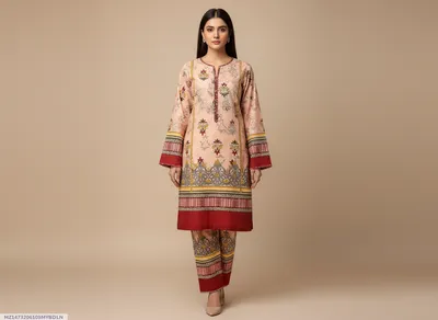 Stylish 2 Pcs Women's Unstitched Printed Suit
