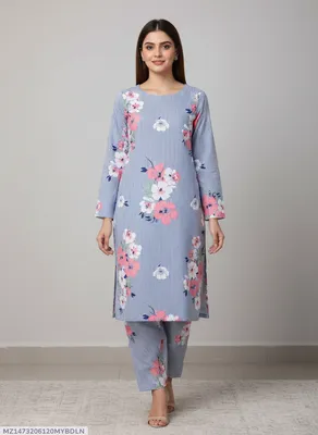 Stylish 2 Pcs Women's Unstitched Printed Suit
