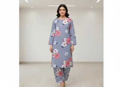 Stylish 2 Pcs Women's Unstitched Printed Suit thumbnail 2