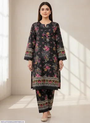 Stylish 2 Pcs Women's Unstitched Printed Suit