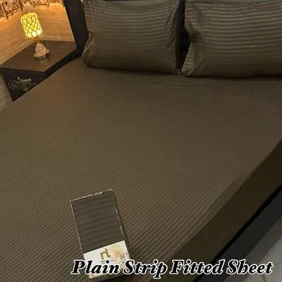 Brown Micro Stripe Double Bed Fitted Sheet Set