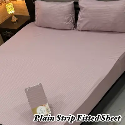 Classic 3 Pcs Micro Stripe Plain Double Bed Fitted Sheet