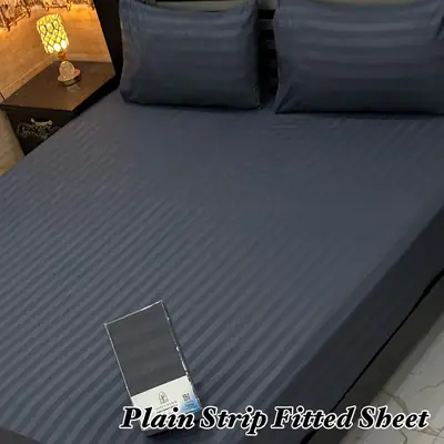 Classic 3 Pcs Micro Stripe Plain Double Bed Fitted Sheet