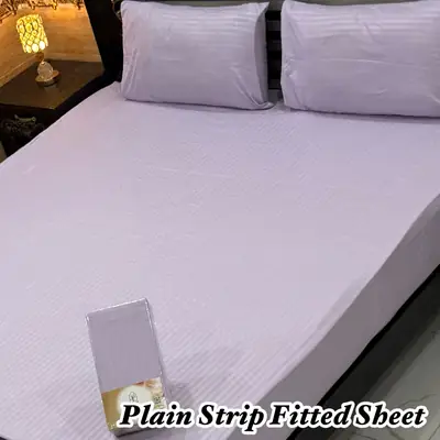 Classic 3 Pcs Micro Stripe Plain Double Bed Fitted Sheet