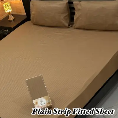 Classic 3 Pcs Micro Stripe Plain Double Bed Fitted Sheet