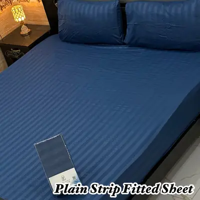 Classic 3 Pcs Micro Stripe Plain Double Bed Fitted Sheet