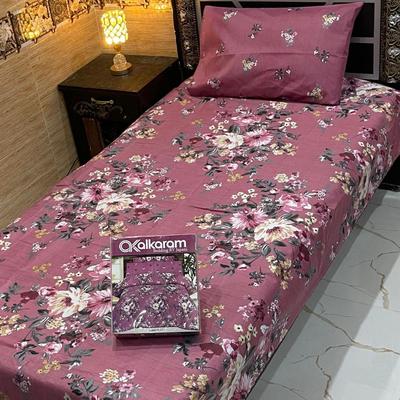 Premium Quality 4 Pcs Printed Pink Bedsheet Set for Single Bed
