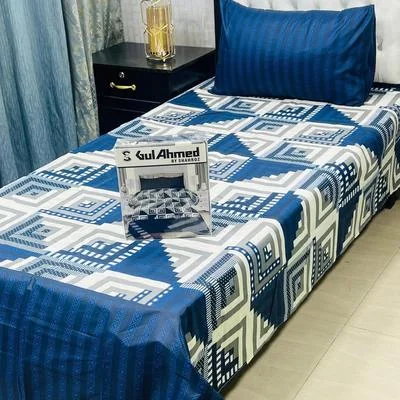Blue Cotton Salonica 4 Pcs Single Bedsheet Set