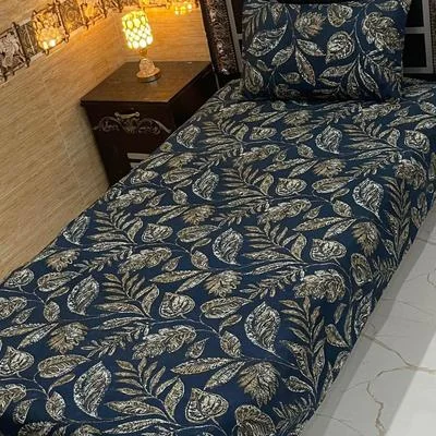 Crystal Cotton Printed Single Bedsheet Black 4 Pcs Set