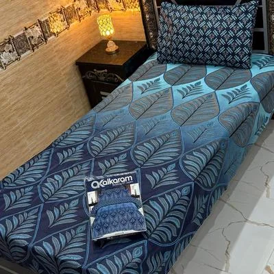 Blue Cotton Salonica 4 Pcs Single Bedsheet Set