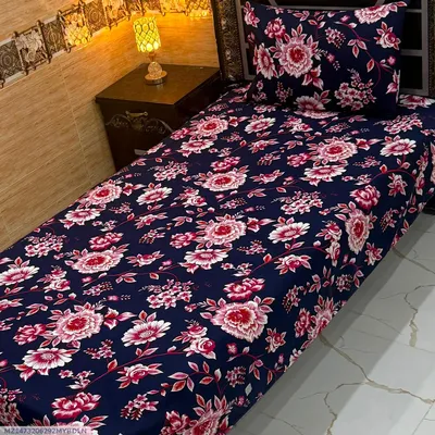 Vibrant 4 Pcs Crystal Cotton Printed Single Bedsheet thumbnail 1