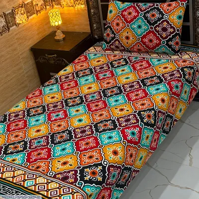 Vibrant 4 Pcs Crystal Cotton Printed Single Bedsheet
