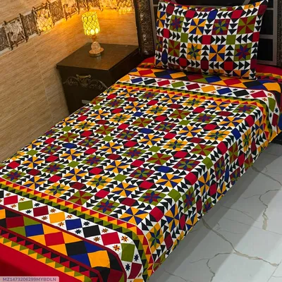Vibrant 4 Pcs Crystal Cotton Printed Single Bedsheet thumbnail 1