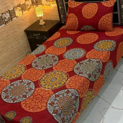 Vibrant 4 Pcs Crystal Cotton Printed Single Bedsheet