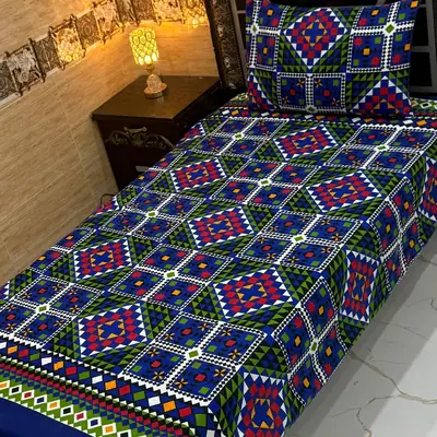 Vibrant 4 Pcs Crystal Cotton Printed Single Bedsheet