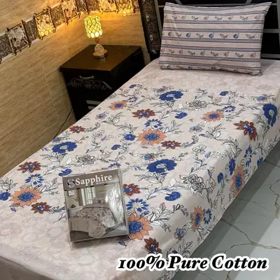 Exclusive 4 Pcs 100% Pure Cotton Printed Single Bedsheet thumbnail 1