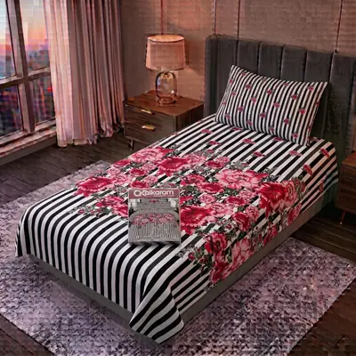 Exclusive 4 Pcs Cotton Salonica Printed Single Bedsheet