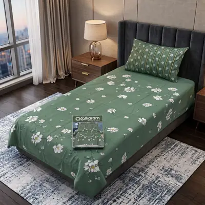 Exclusive 4 Pcs Cotton Salonica Printed Single Bedsheet