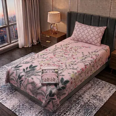 Exclusive 4 Pcs Cotton Salonica Printed Single Bedsheet