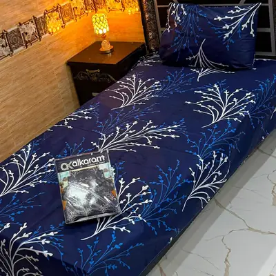 Stylish 4 Pcs Cotton Salonica Printed Single Bedsheet