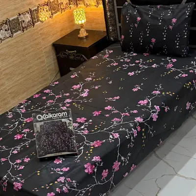 Stylish 4 Pcs Cotton Salonica Printed Single Bedsheet