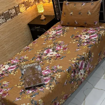 Stylish 4 Pcs Cotton Salonica Printed Single Bedsheet