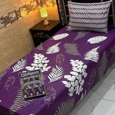 Stylish 4 Pcs Cotton Salonica Printed Single Bedsheet