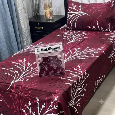 Stylish 4 Pcs Cotton Salonica Printed Single Bedsheet thumbnail 1