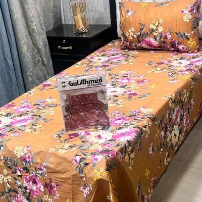 Stylish 4 Pcs Cotton Salonica Printed Single Bedsheet