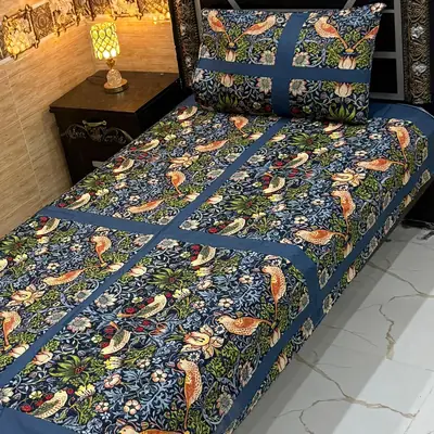 Classy 4 Pcs Export Cotton Printed Single Bedsheet