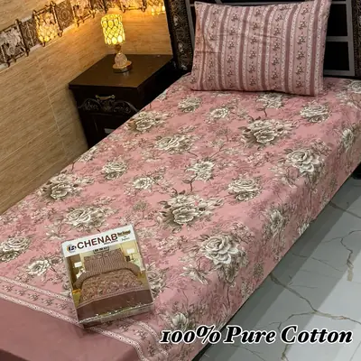 Classic 4 Pcs 100% Pure Cotton Printed Single Bedsheet