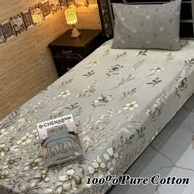 Classic 4 Pcs 100% Pure Cotton Printed Single Bedsheet
