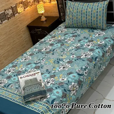 Classic 4 Pcs 100% Pure Cotton Printed Single Bedsheet