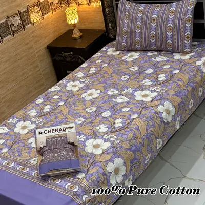 Classic 4 Pcs 100% Pure Cotton Printed Single Bedsheet