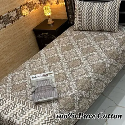 Classic 4 Pcs 100% Pure Cotton Printed Single Bedsheet