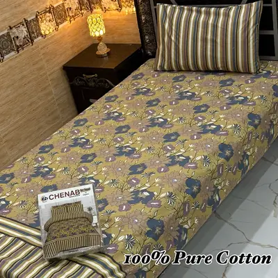 Classic 4 Pcs 100% Pure Cotton Printed Single Bedsheet