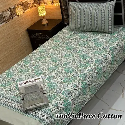 Classic 4 Pcs 100% Pure Cotton Printed Single Bedsheet