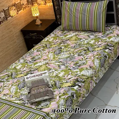 Classic 4 Pcs 100% Pure Cotton Printed Single Bedsheet