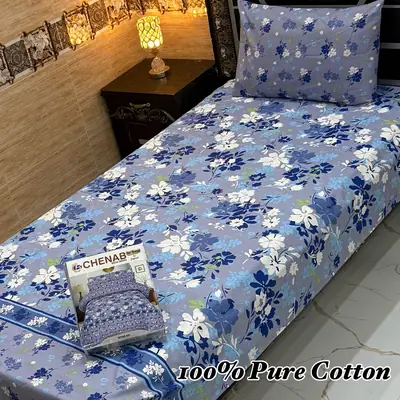 Classic 4 Pcs 100% Pure Cotton Printed Single Bedsheet