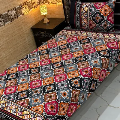 Vibrant 4 Pcs Crystal Cotton Printed Single Bedsheet