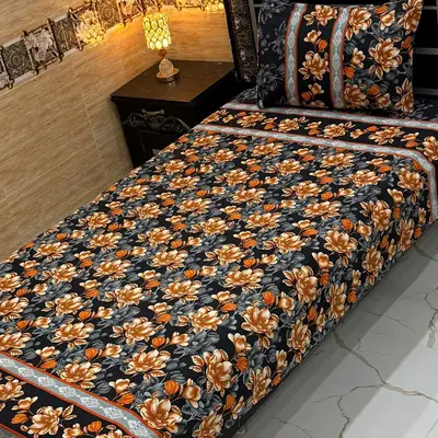 Vibrant 4 Pcs Crystal Cotton Printed Single Bedsheet