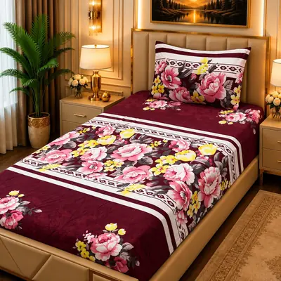 Luxurious 2 Pcs Fleece Printed Single Bedsheet