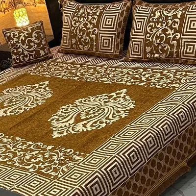King Size Velvet Jacquard Bed Set Mustard 4 Pcs