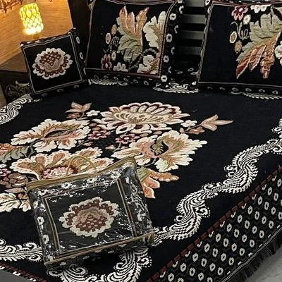 Velvet Jacquard Bedsheet Black Double Bed 4 Pcs Set
