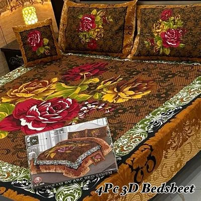 Elegant King Size Printed Crystal Cotton Bedsheet Set - 4 Pcs